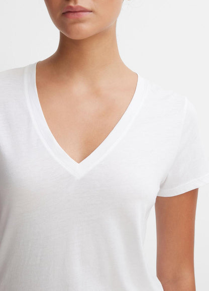 Essential Pima Cotton V-Neck T-Shirt in Short Sleeve OPTIC WHITE | VINCE Women
