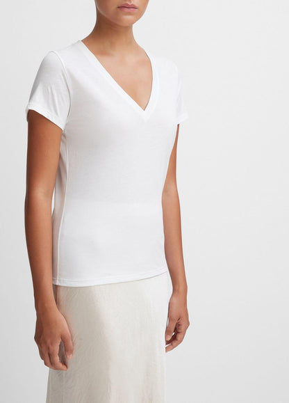 Essential Pima Cotton V-Neck T-Shirt in Short Sleeve OPTIC WHITE | VINCE Women