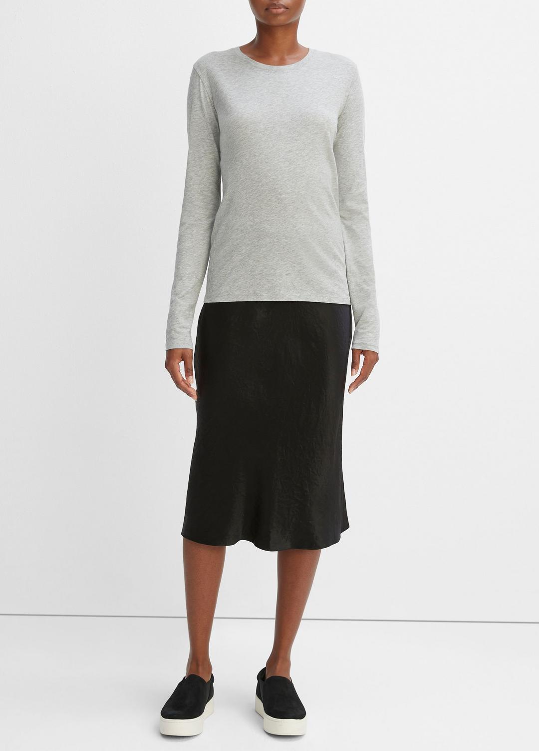 Essential Long Sleeve Crew Neck T-Shirt in Long Sleeve HEATHER GREY | VINCE Women