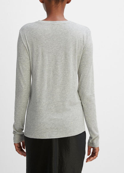 Essential Long Sleeve Crew Neck T-Shirt in Long Sleeve HEATHER GREY | VINCE Women