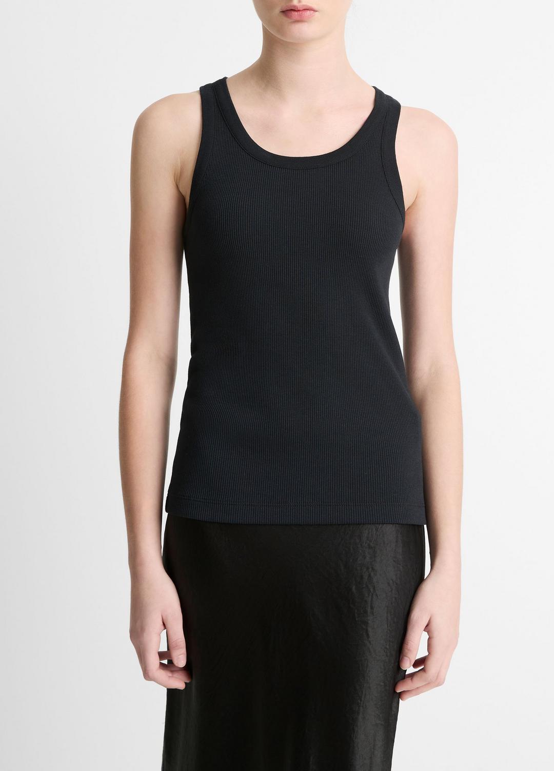 Ribbed Scoop-Neck Tank in Tank Tops BLACK | VINCE Women