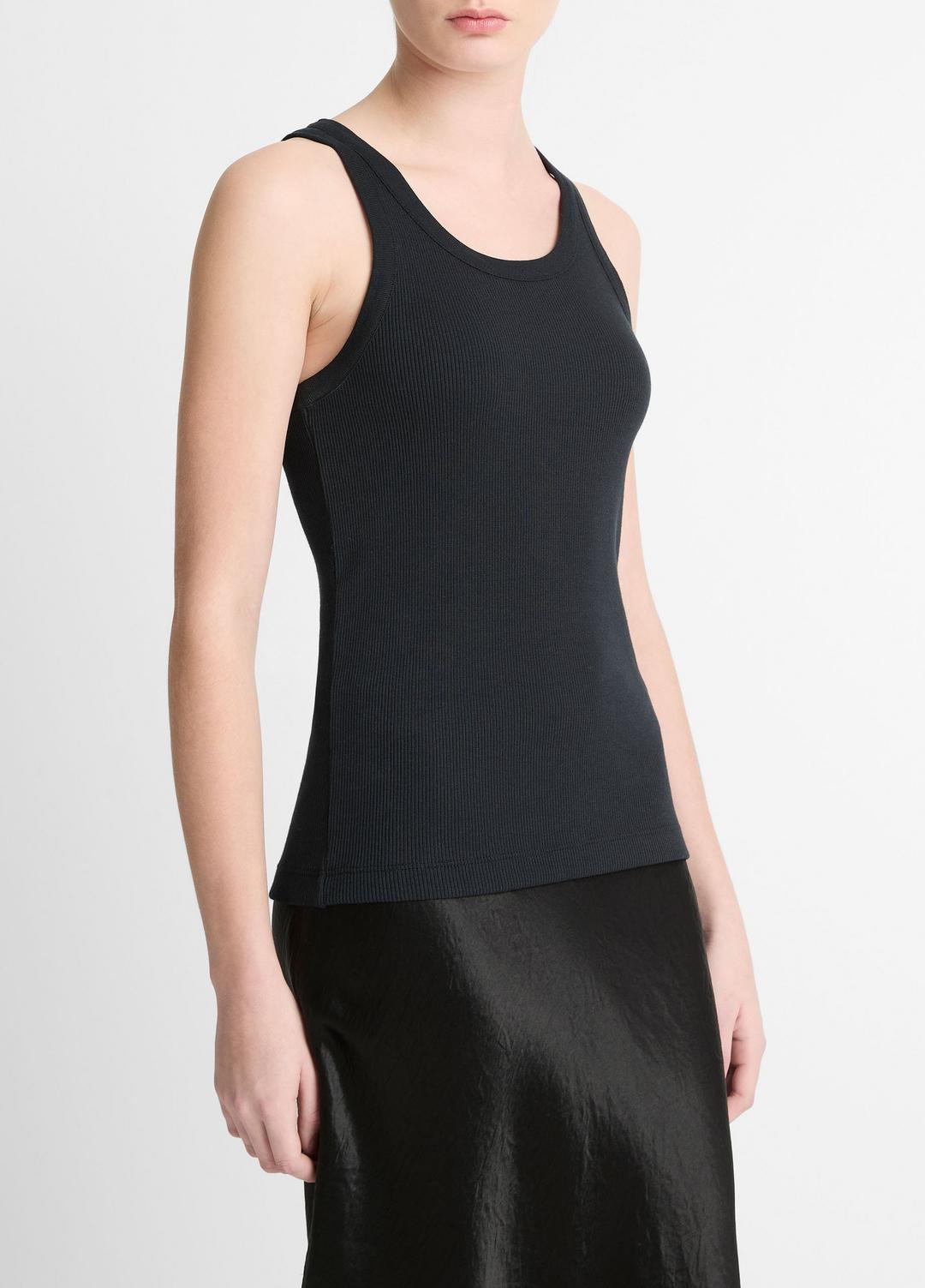 Ribbed Scoop-Neck Tank in Tank Tops BLACK | VINCE Women
