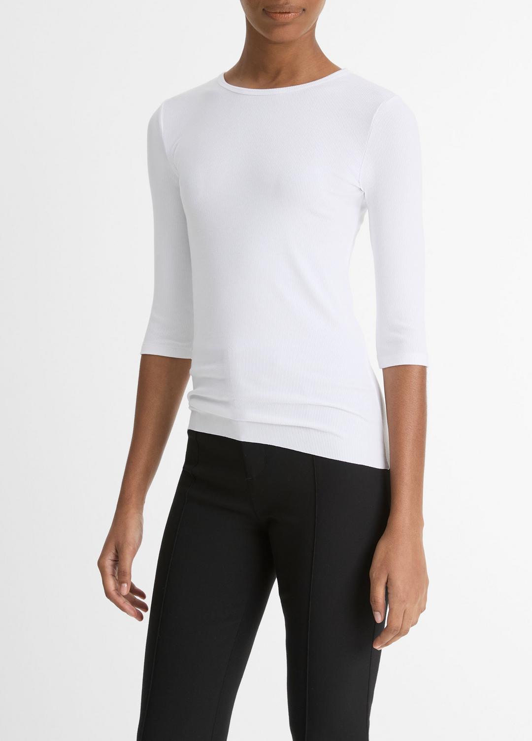 Elbow-Sleeve Crew Neck T-Shirt in Short Sleeve OPTIC WHITE | VINCE Women