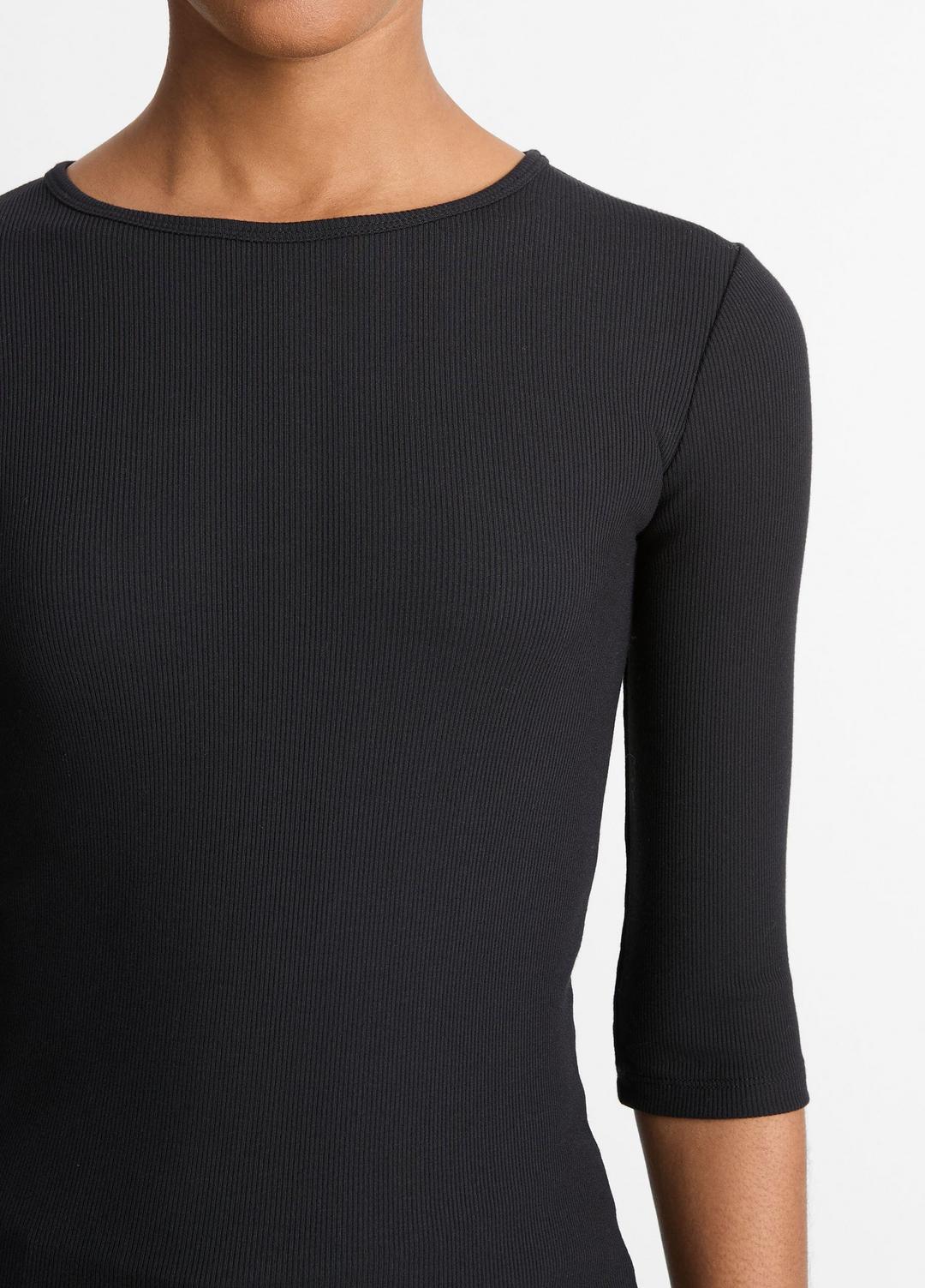 Elbow-Sleeve Crew Neck T-Shirt in Short Sleeve BLACK | VINCE Women