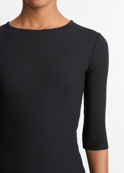 Elbow-Sleeve Crew Neck T-Shirt in Short Sleeve BLACK | VINCE Women
