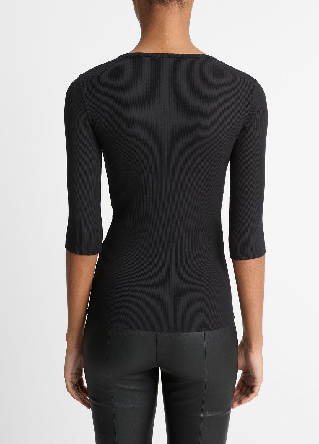 Elbow-Sleeve Crew Neck T-Shirt in Short Sleeve BLACK | VINCE Women