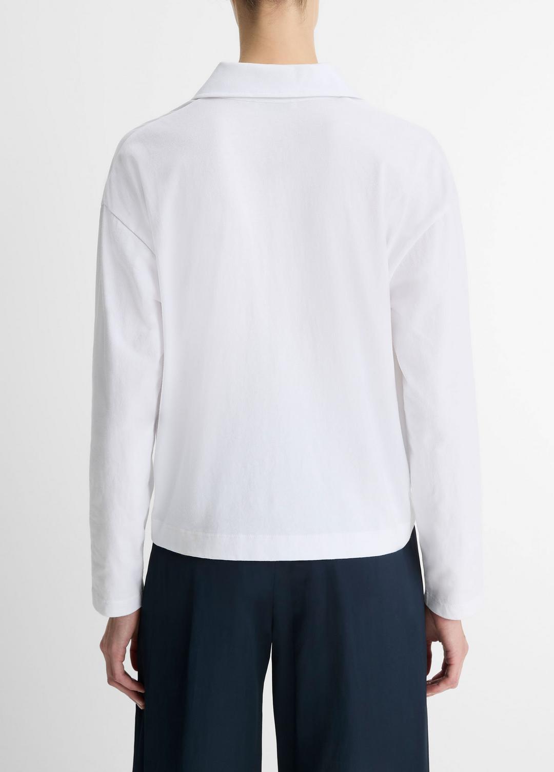 Easy Pima Cotton Long-Sleeve Polo Shirt in Long Sleeve OPTIC WHITE | VINCE Women