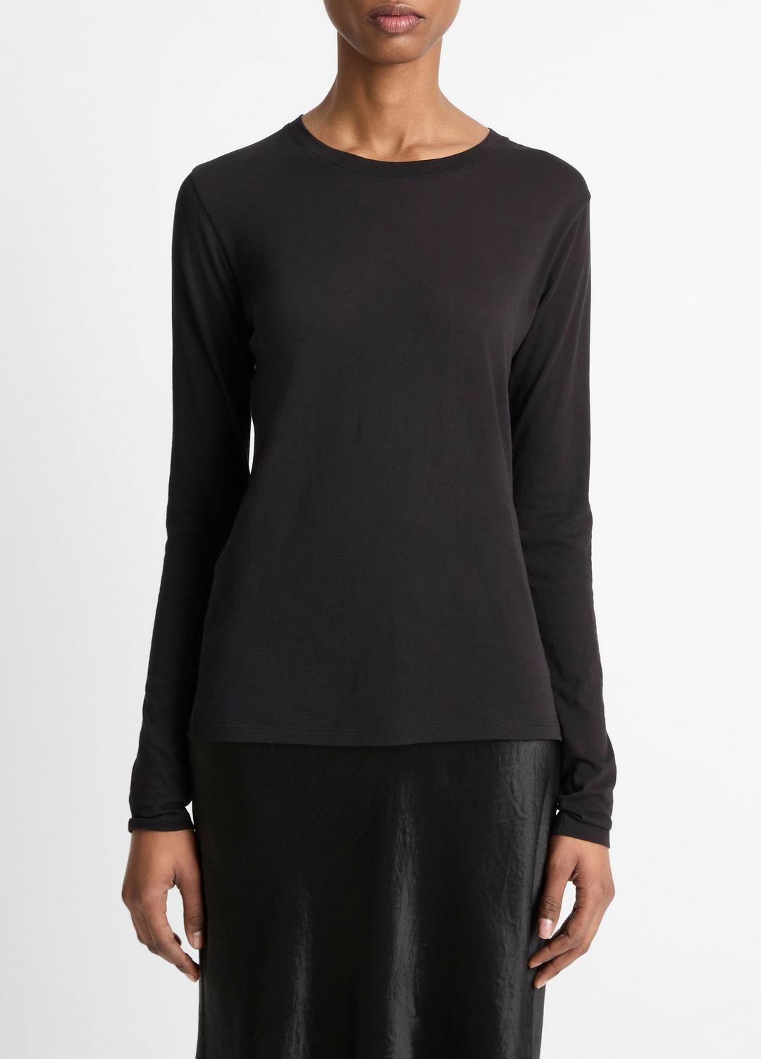 Essential Long Sleeve Crew Neck T-Shirt in Long Sleeve BLACK | VINCE Women