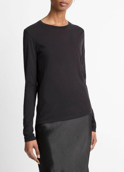 Essential Long Sleeve Crew Neck T-Shirt in Long Sleeve BLACK | VINCE Women