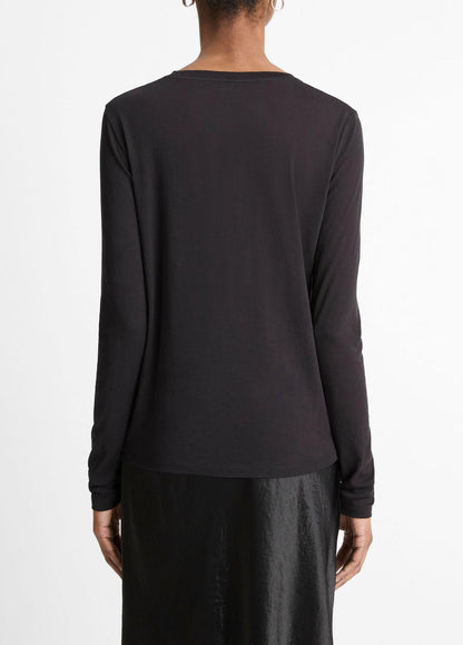 Essential Long Sleeve Crew Neck T-Shirt in Long Sleeve BLACK | VINCE Women