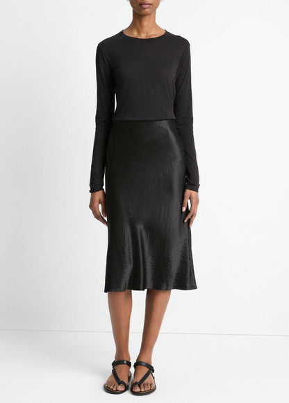 Essential Long Sleeve Crew Neck T-Shirt in Long Sleeve BLACK | VINCE Women