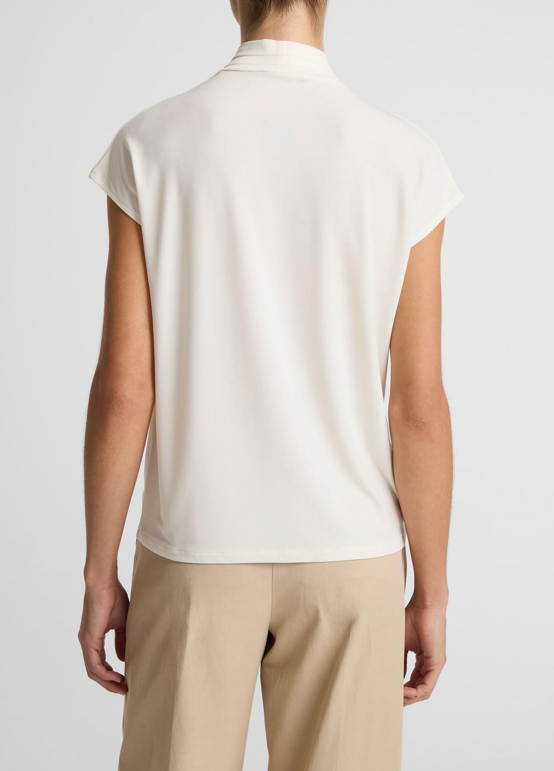 Twist-Neck Matte Jersey Cap-Sleeve Top  in Short Sleeve BONE | VINCE Women