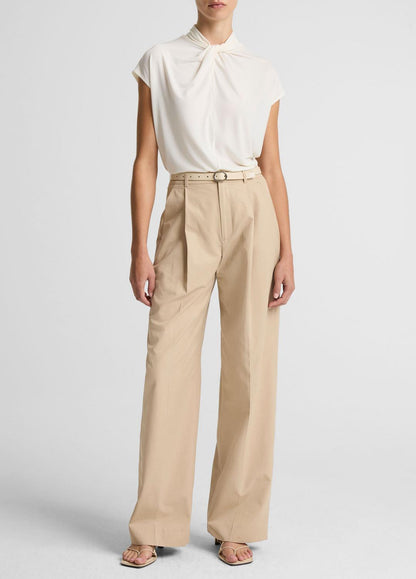 Twist-Neck Matte Jersey Cap-Sleeve Top  in Short Sleeve BONE | VINCE Women