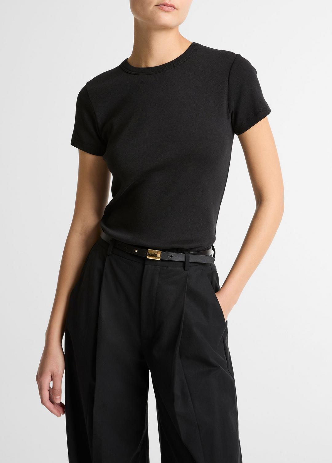 Pima Cotton-Blend '90s Shrunken T-Shirt in Short Sleeve BLACK | VINCE Women