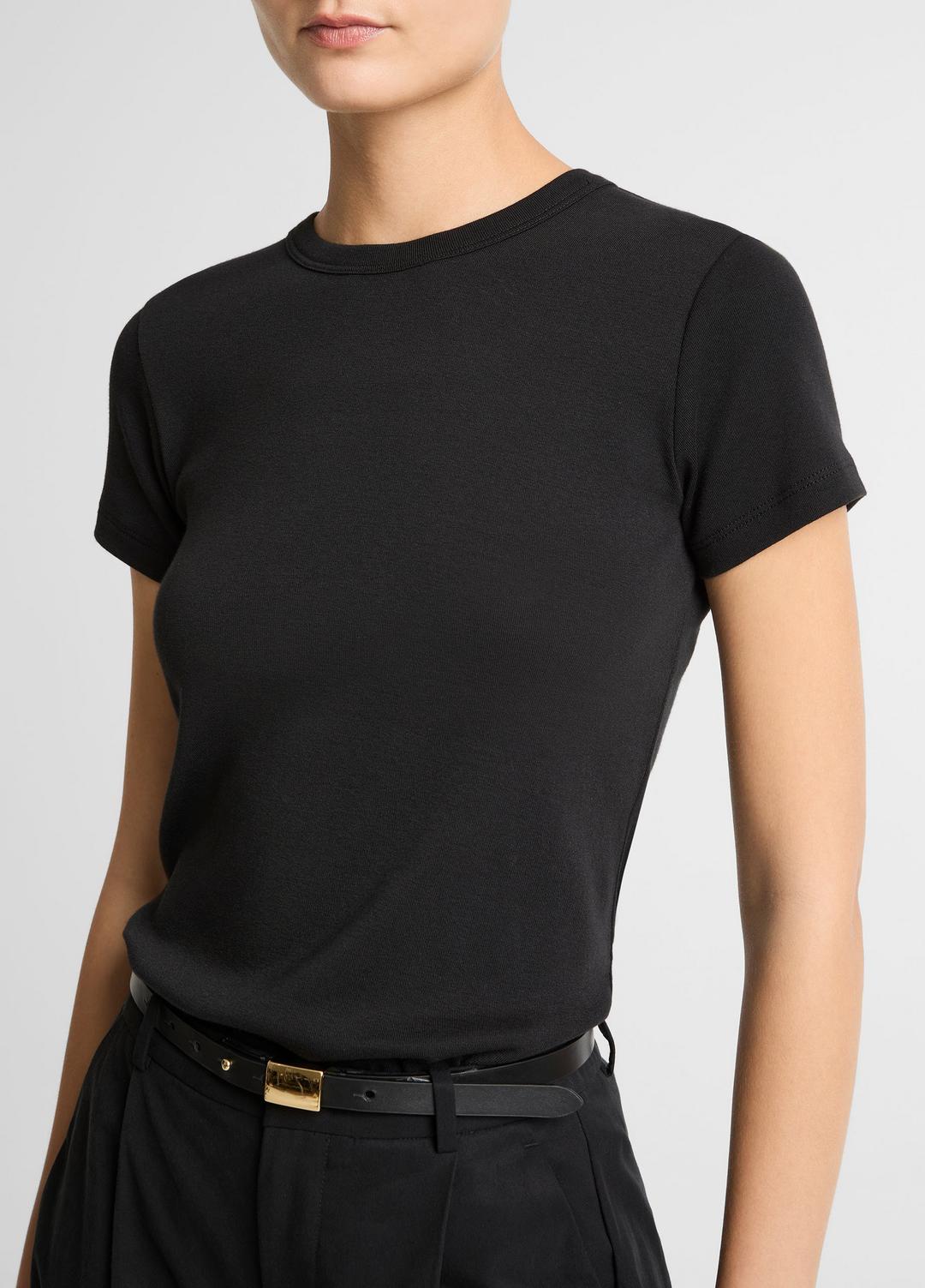 Pima Cotton-Blend '90s Shrunken T-Shirt in Short Sleeve BLACK | VINCE Women