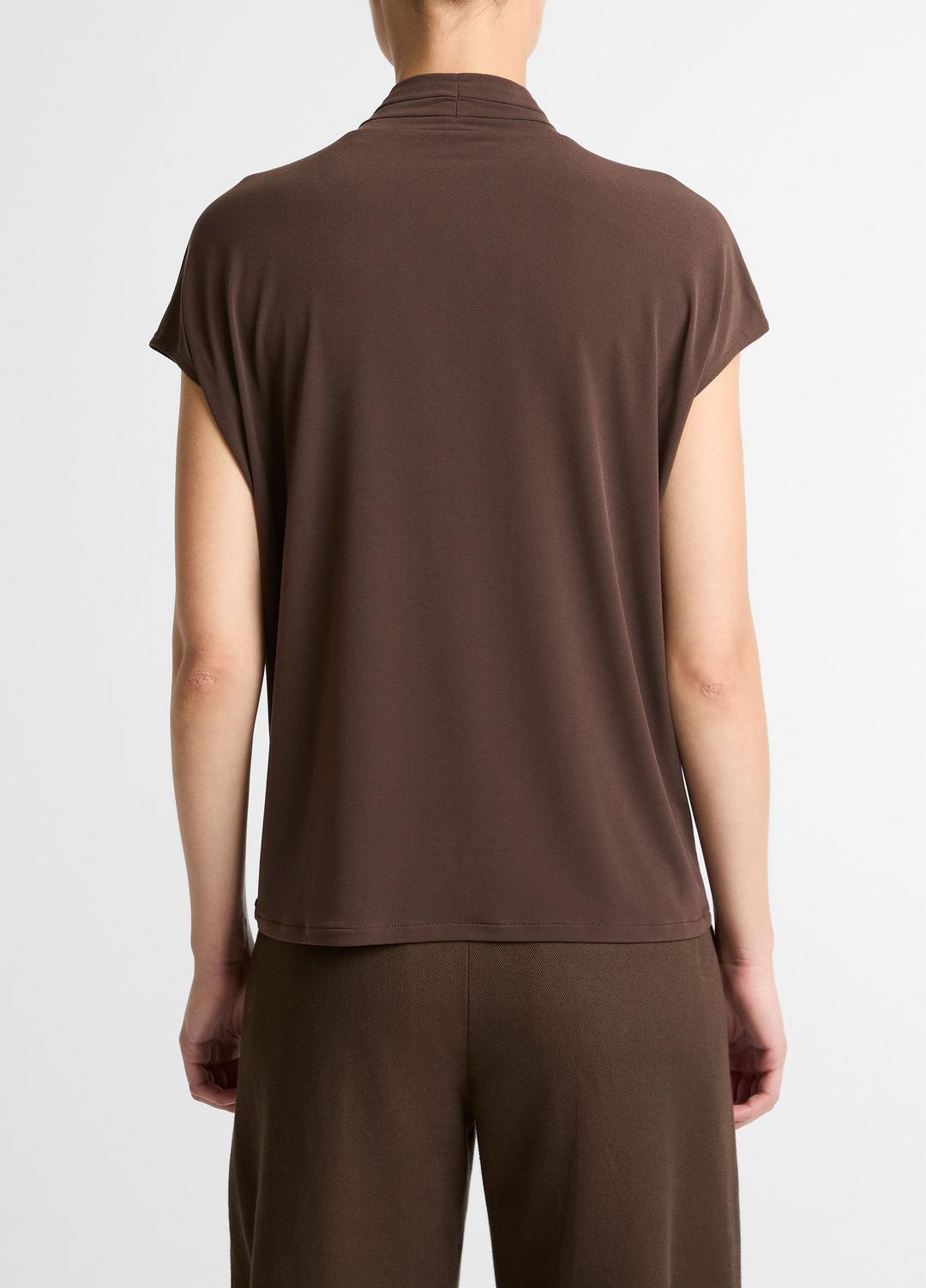 Twist-Neck Matte Jersey Cap-Sleeve Top  in Short Sleeve DARK BARK | VINCE Women