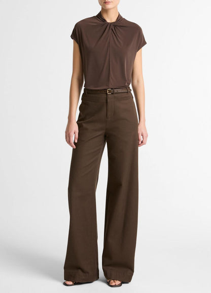 Twist-Neck Matte Jersey Cap-Sleeve Top  in Short Sleeve DARK BARK | VINCE Women