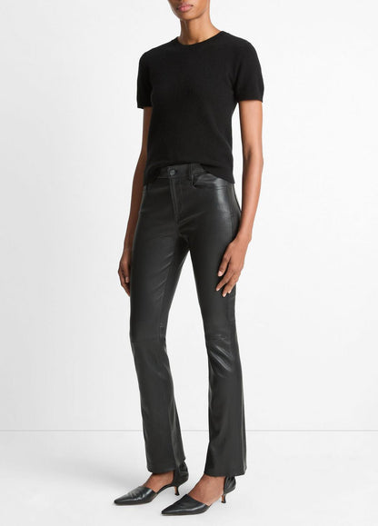 Stretch Leather Boot-Cut Pant in Trousers BLACK | VINCE Women