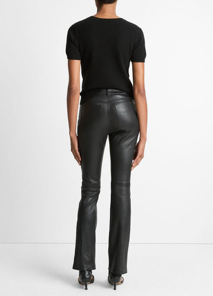 Stretch Leather Boot-Cut Pant in Trousers BLACK | VINCE Women