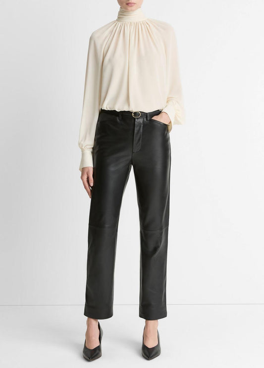 Leather Straight-Leg Trouser in Trousers BLACK | VINCE Women