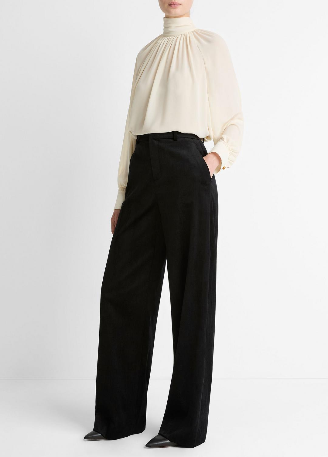 Italian Velvet High-Waist Wide-Leg Trouser in Wide Leg BLACK | VINCE Women