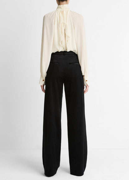 Italian Velvet High-Waist Wide-Leg Trouser in Wide Leg BLACK | VINCE Women