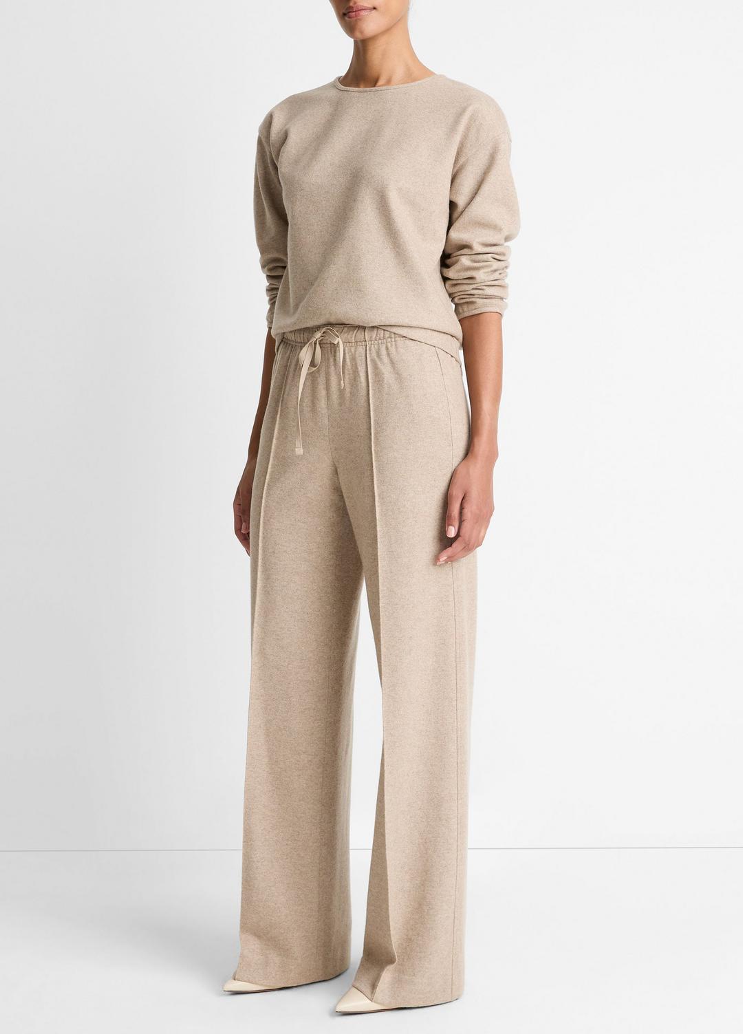 Wool-Blend Tailored Wide-Leg Pant in Wide Leg HEATHER MARZIPAN | VINCE Women