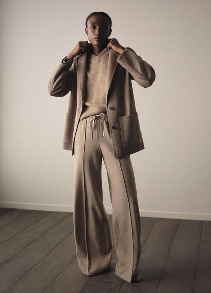 Wool-Blend Tailored Wide-Leg Pant in Wide Leg HEATHER MARZIPAN | VINCE Women