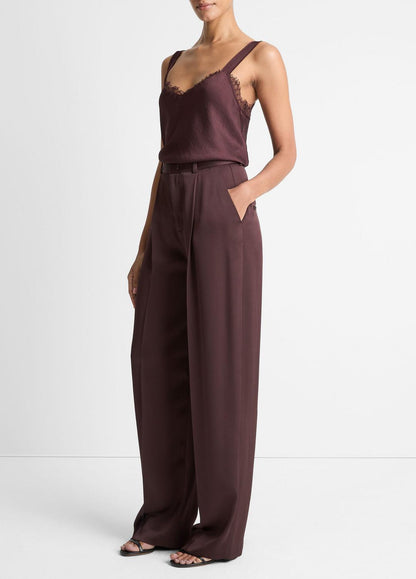 Satin Pleated Wide-Leg Trouser in Trousers DARK FIG | VINCE Women