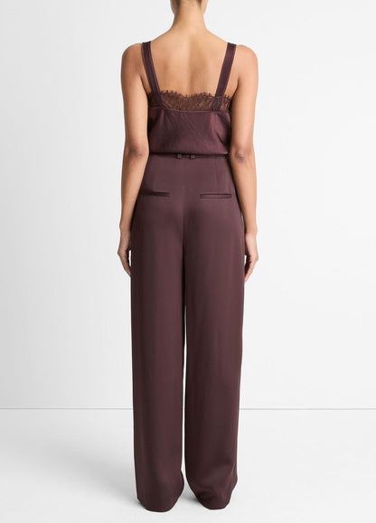 Satin Pleated Wide-Leg Trouser in Trousers DARK FIG | VINCE Women