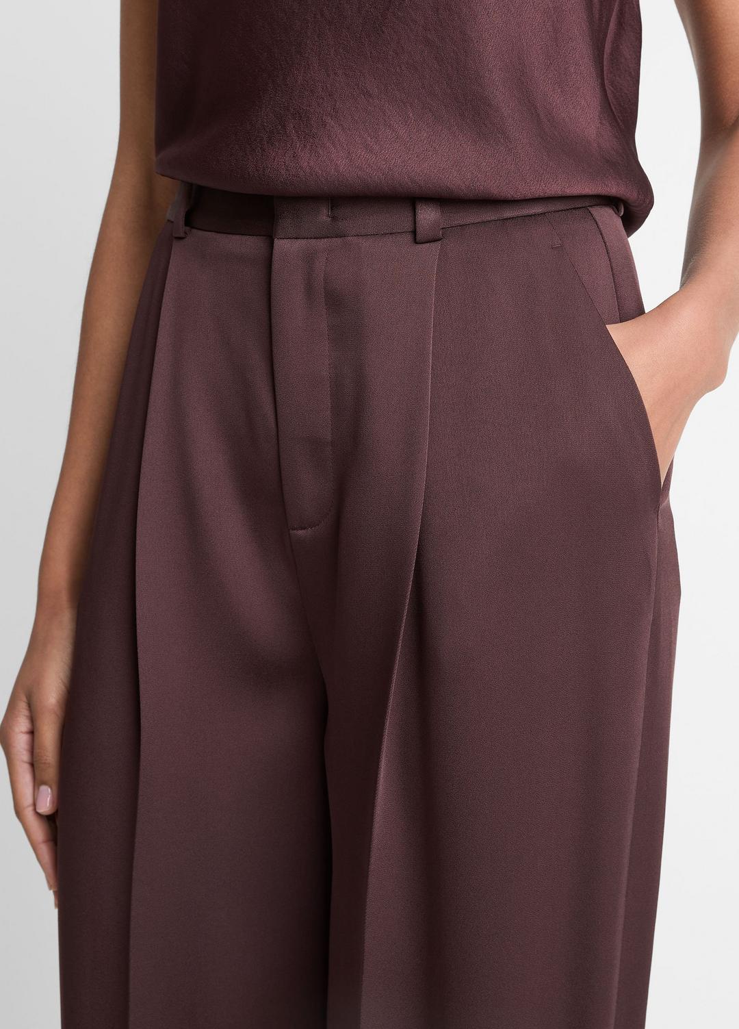 Satin Pleated Wide-Leg Trouser in Trousers DARK FIG | VINCE Women