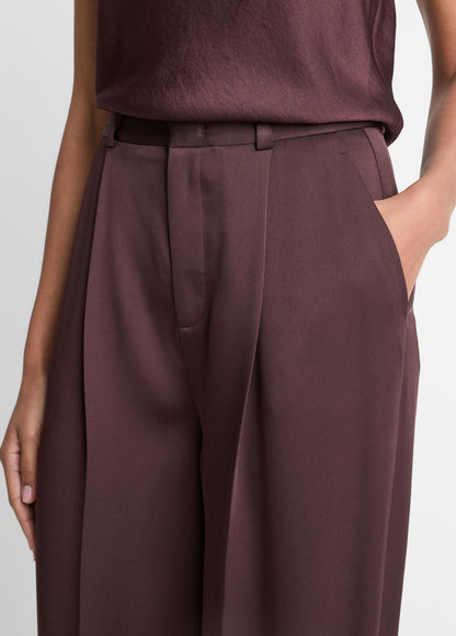 Satin Pleated Wide-Leg Trouser in Trousers DARK FIG | VINCE Women