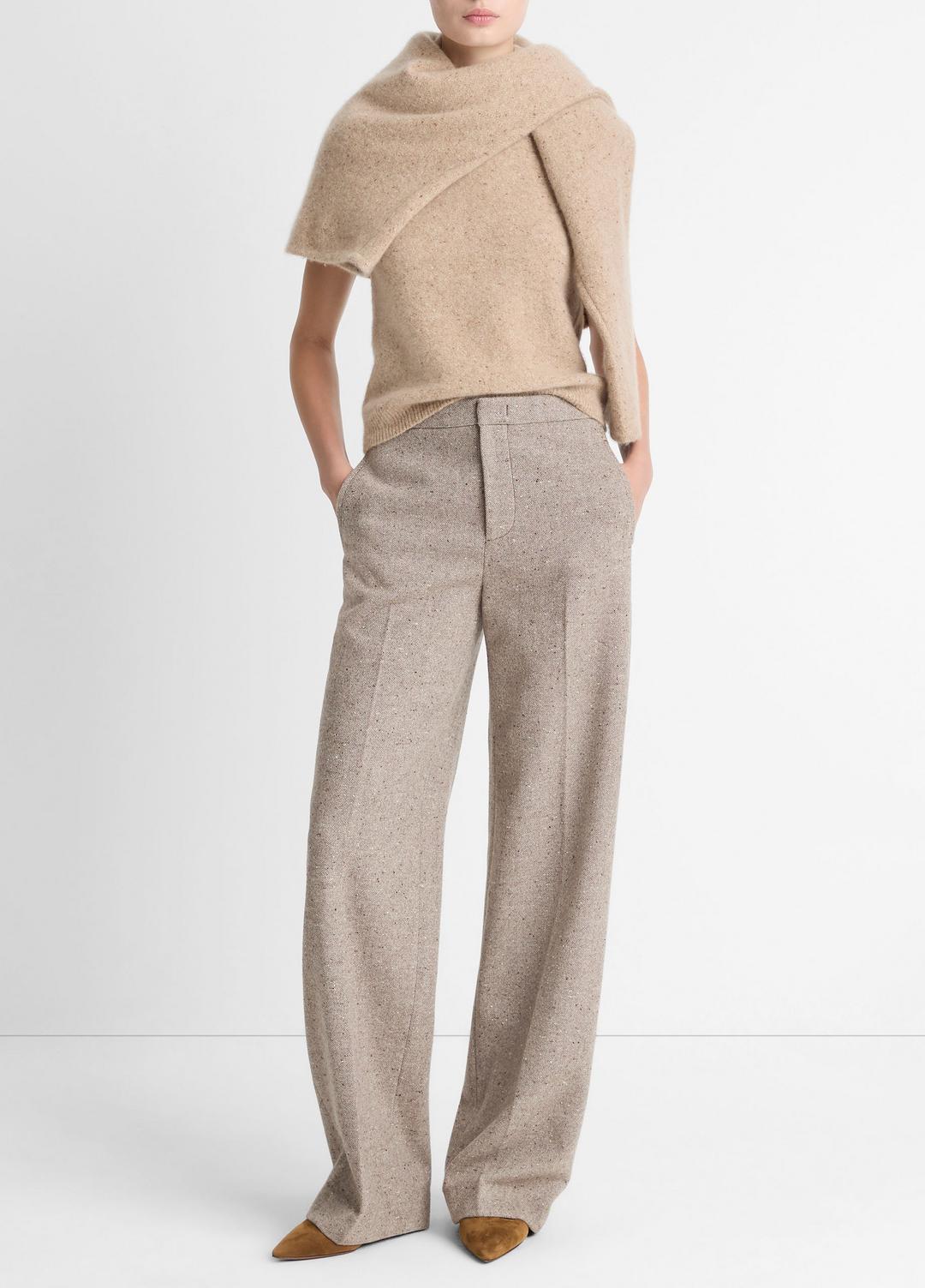 Donegal Wool-Blend Wide-Leg Trouser in Trousers OAT STONE | VINCE Women