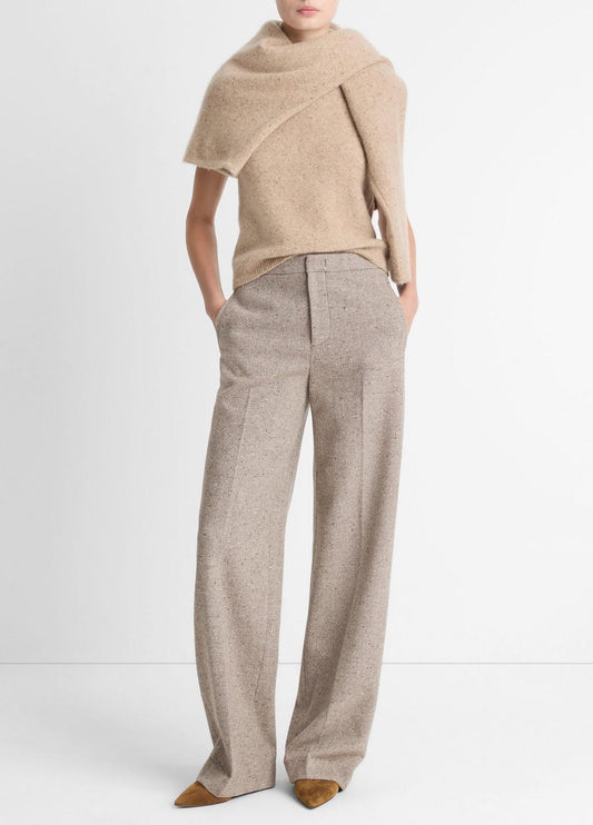 Donegal Wool-Blend Wide-Leg Trouser in Trousers OAT STONE | VINCE Women