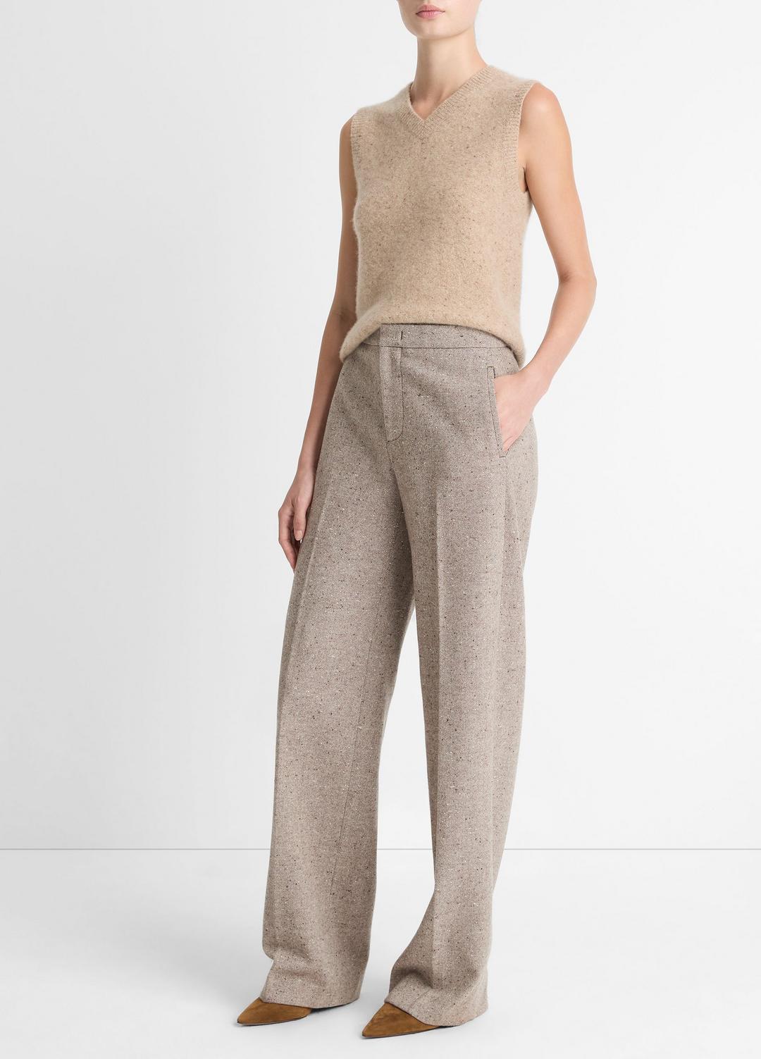 Donegal Wool-Blend Wide-Leg Trouser in Trousers OAT STONE | VINCE Women