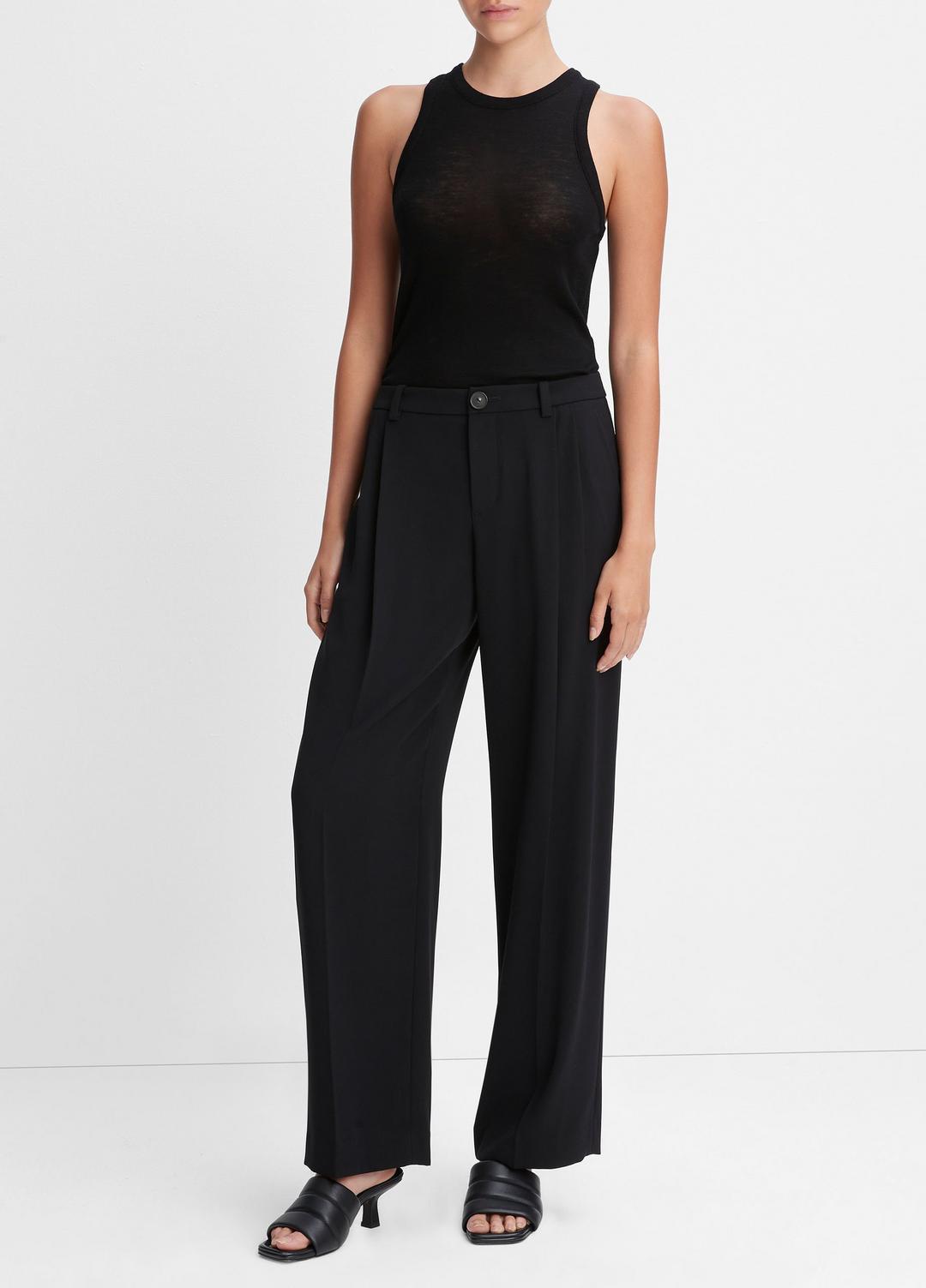 Drop-Waist Pleated Crepe Trouser in Trousers BLACK | VINCE Women