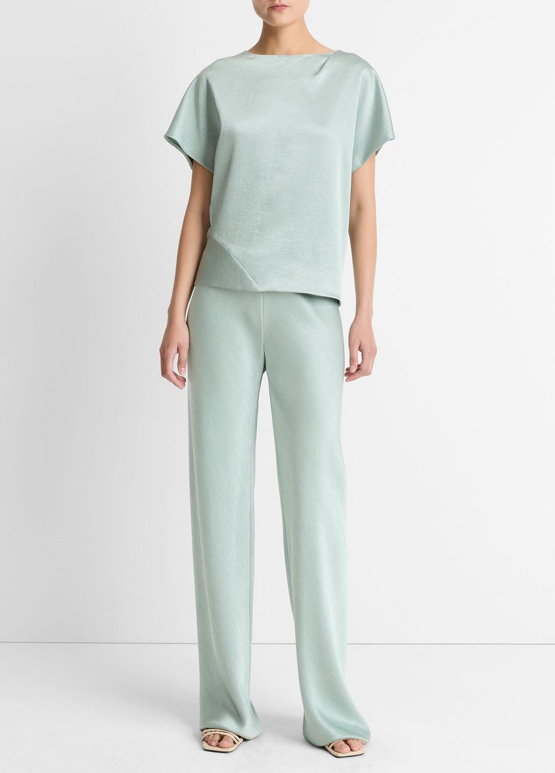 Colette High-Rise Fluid Satin Bias Pant in Trousers ALOE STONE | VINCE Women