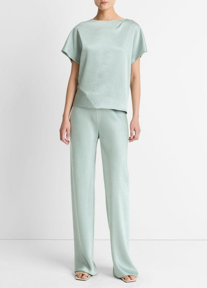 Colette High-Rise Fluid Satin Bias Pant in Trousers ALOE STONE | VINCE Women