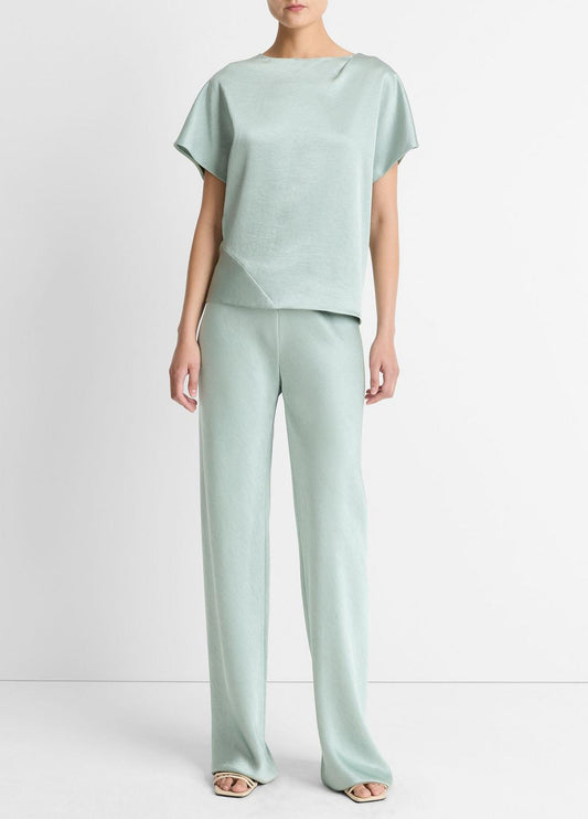 Colette High-Rise Fluid Satin Bias Pant in Trousers ALOE STONE | VINCE Women