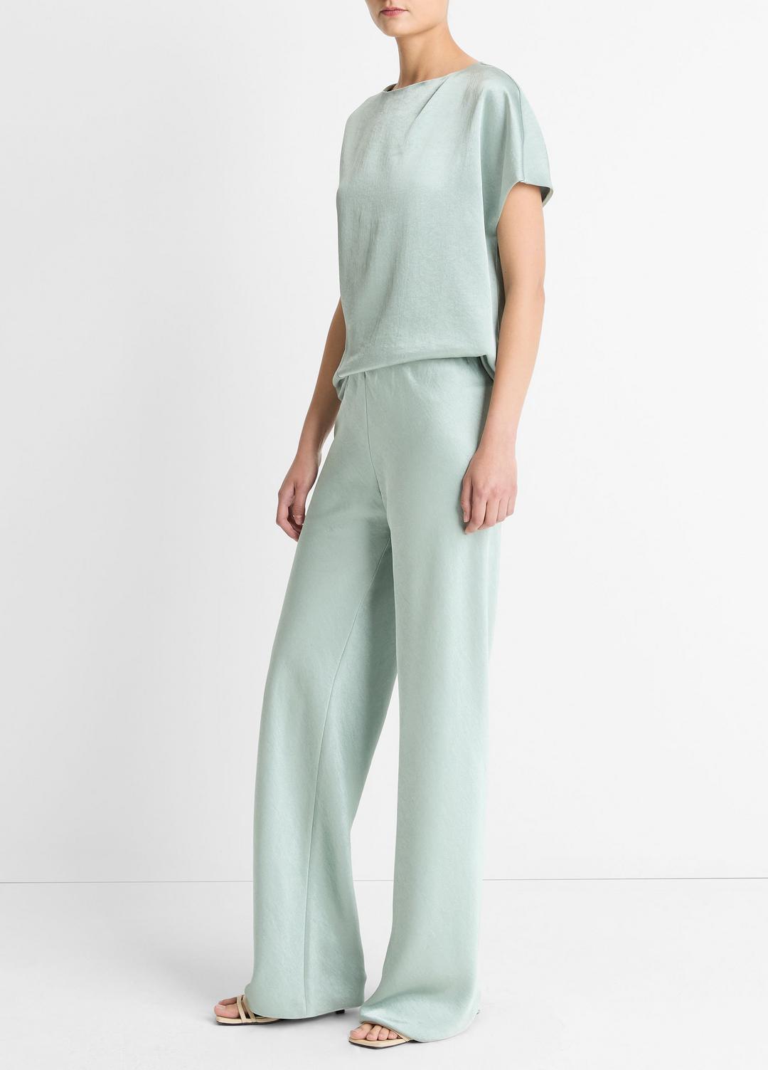 Colette High-Rise Fluid Satin Bias Pant in Trousers ALOE STONE | VINCE Women