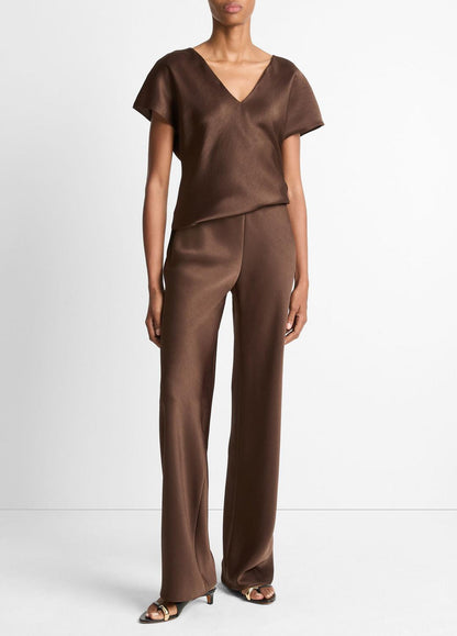 Colette High-Rise Fluid Satin Bias Pant in Trousers ESPRESSO | VINCE Women