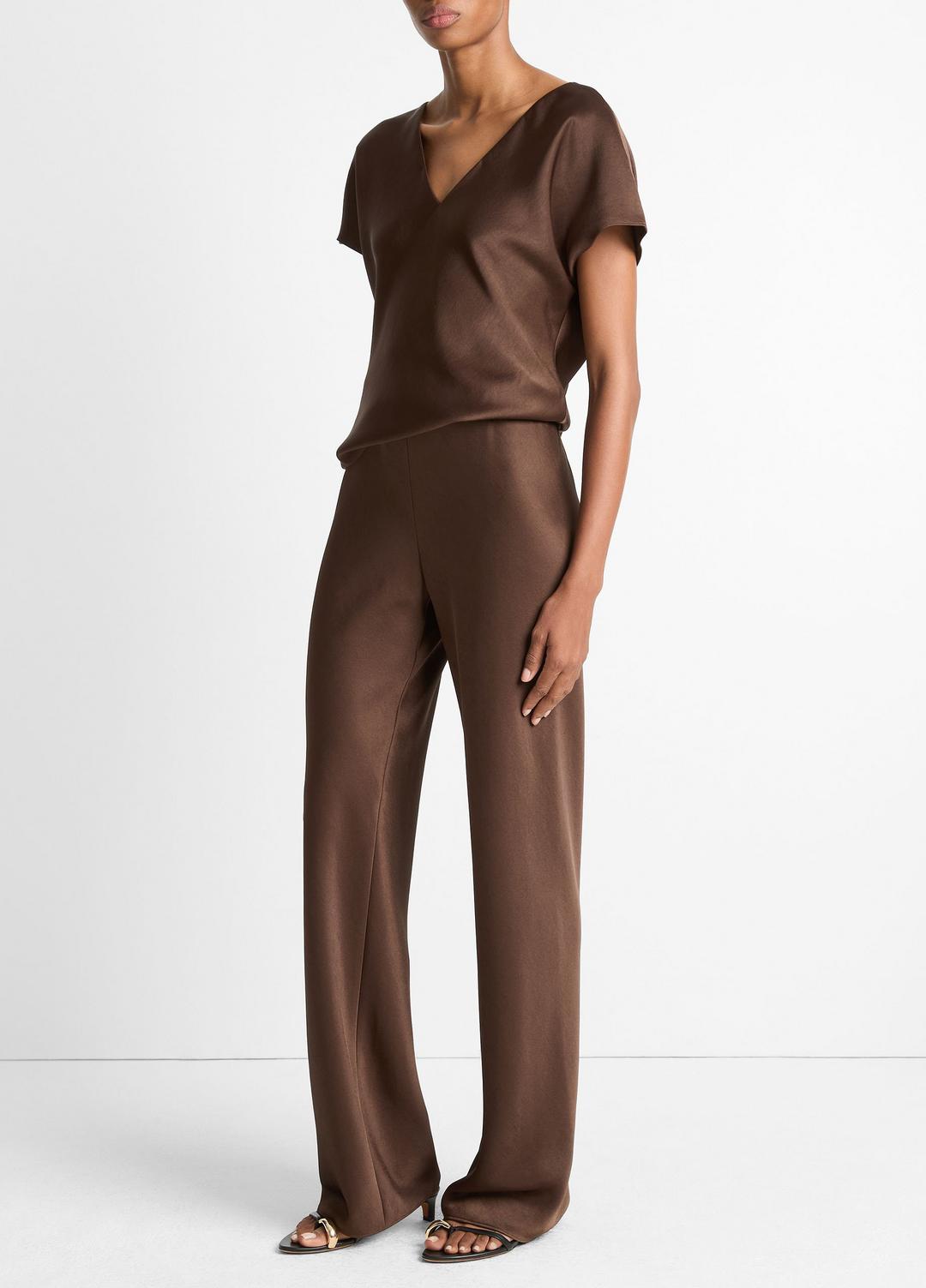Colette High-Rise Fluid Satin Bias Pant in Trousers ESPRESSO | VINCE Women