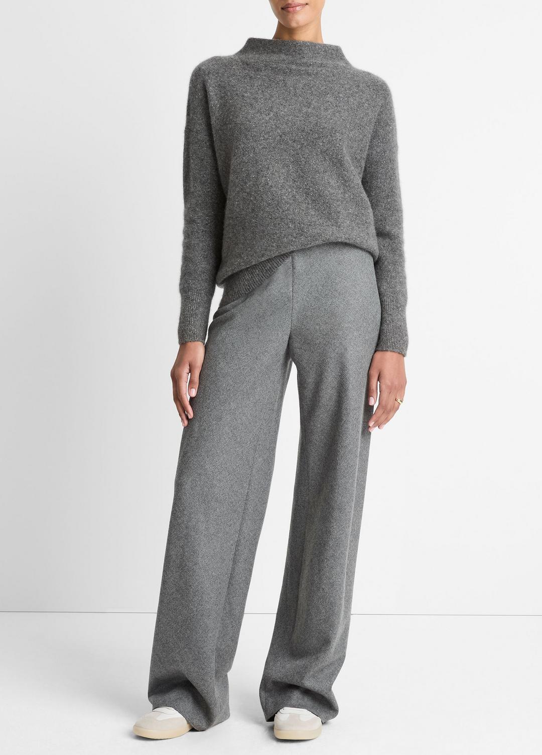 Italian Wool-Blend High-Waist Bias Pant in Trousers MEDIUM HEATHER GREY | VINCE Women
