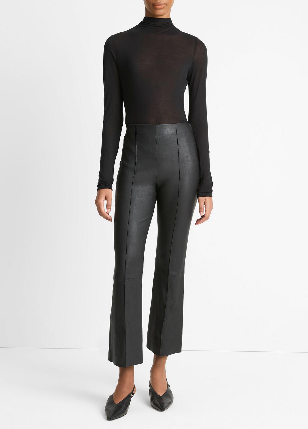 Stretch-Leather Crop Flare Pant in Trousers BLACK | VINCE Women