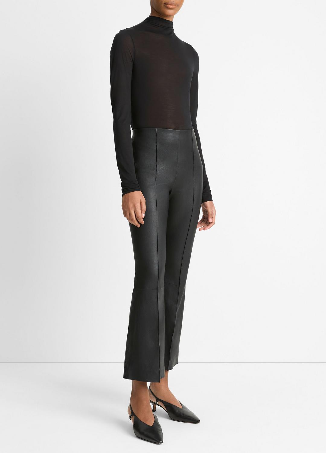 Stretch-Leather Crop Flare Pant in Trousers BLACK | VINCE Women