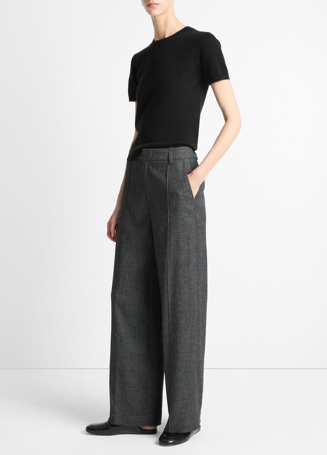 Italian Jaspe Pintuck High-Waist Wide-Leg Pant in Wide Leg MEDIUM HEATHER GREY | VINCE Women