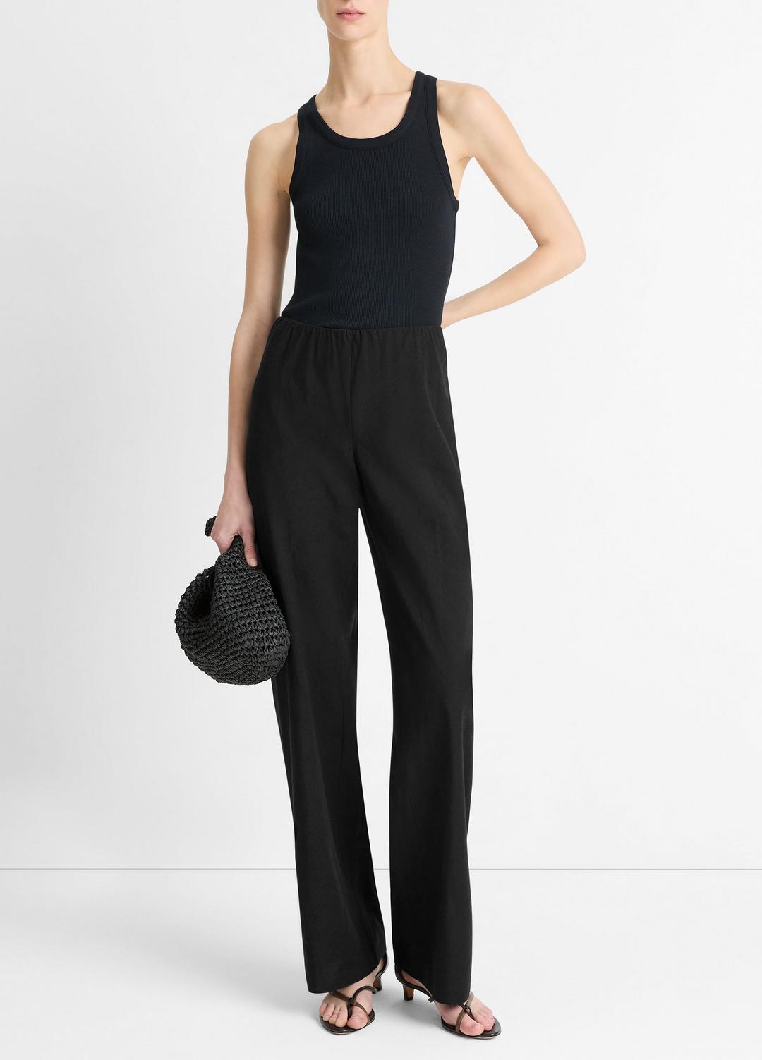 Cotton-Blend High-Waist Bias Pant in Trousers BLACK | VINCE Women