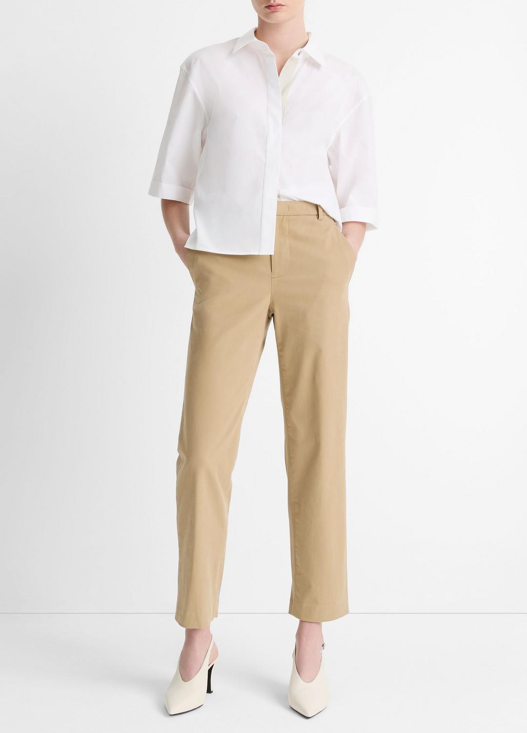 Avery Mid-Rise Italian Stretch-Cotton Chino Pant in Trousers DESERT | VINCE Women