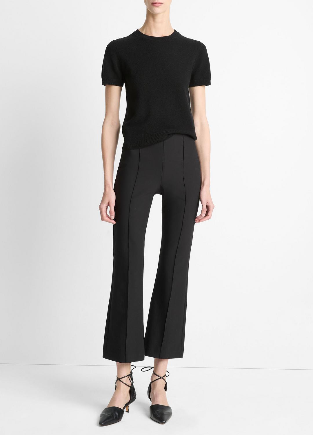 Niki Mid-Rise Pintuck Crop Flare Pant in Trousers BLACK | VINCE Women