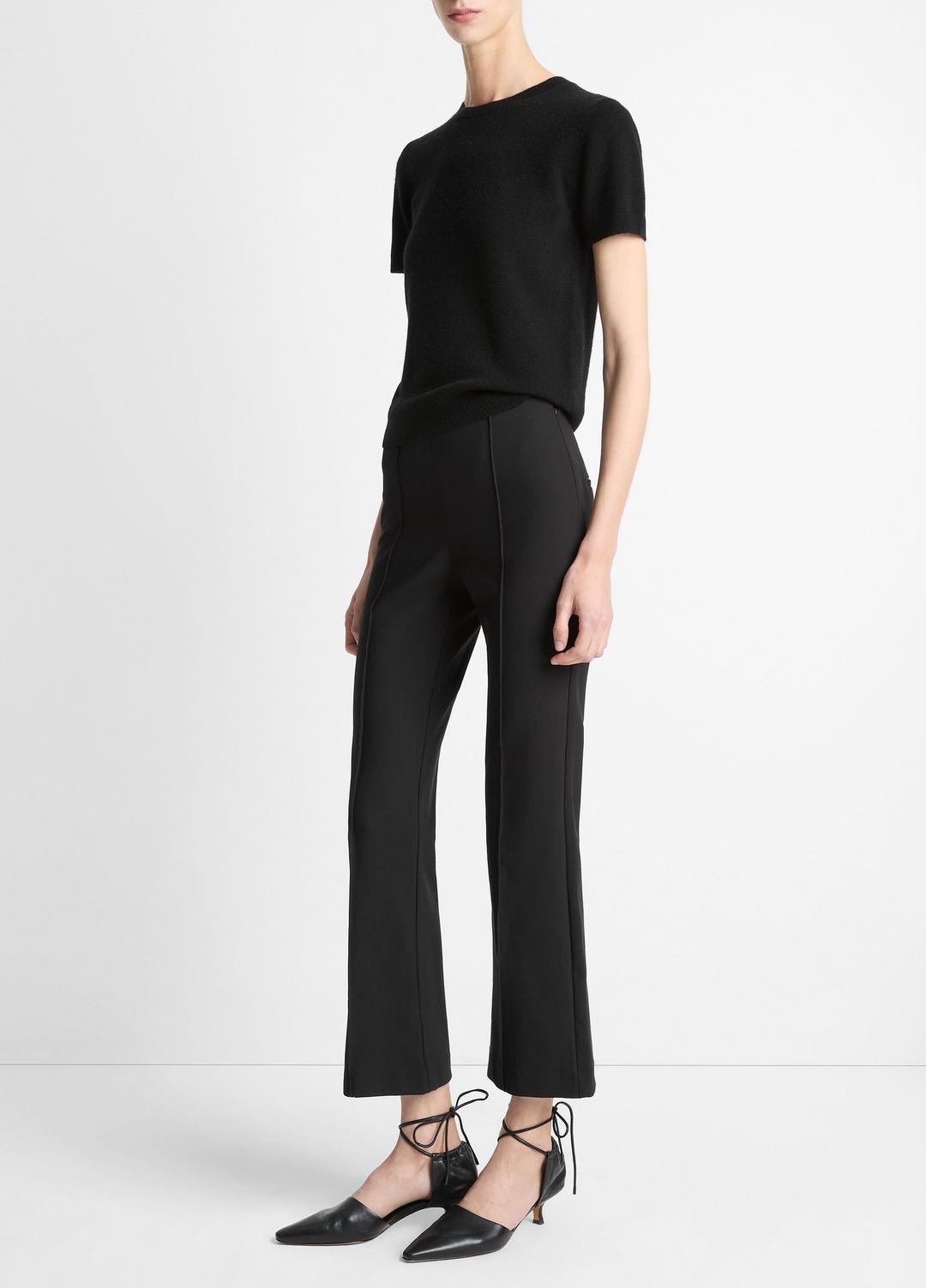 Niki Mid-Rise Pintuck Crop Flare Pant in Trousers BLACK | VINCE Women